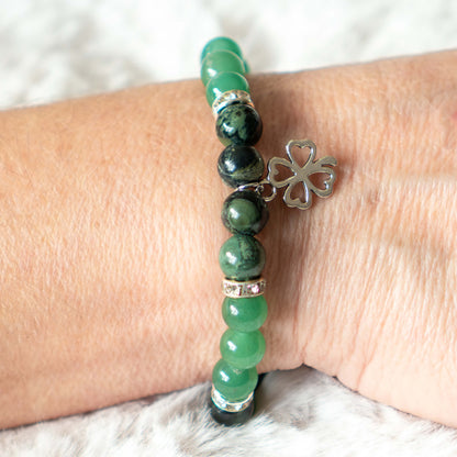 Armband Kambaba Jaspis/Aventurin mit Kleeblatt