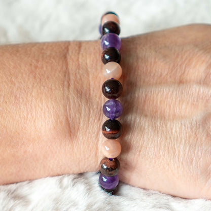 Armband Tigerauge/Sonnenstein/Amethyst