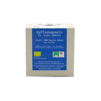 Kompostierbare Kaffeekapseln mit Bio Robusta Kaffee