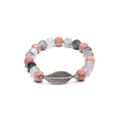 Mala Armband Rhodonit/grauer Quarz mit Feder