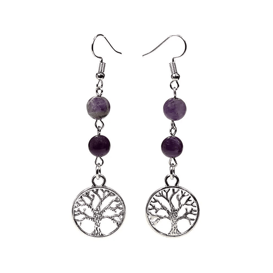 Ohrringe Fluorit/Amethyst mit Baum des Lebens