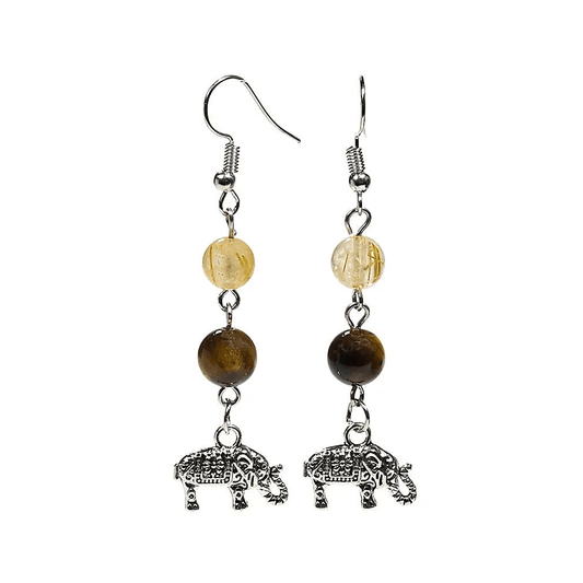 Ohrringe Tigerauge/Rutilquarz mit Elefant