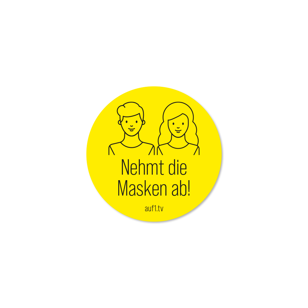 Aufkleber „Nehmt die Masken ab“ – rund