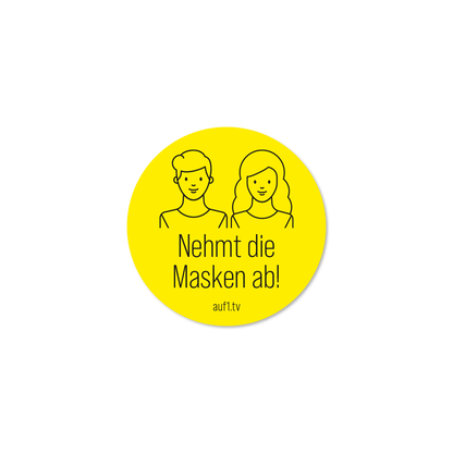 Aufkleber „Nehmt die Masken ab“ – rund